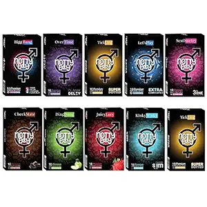 NOTTY BOY 100 pc condom Honeymoon Family Pack Combo (Ribbed, Dotted, Long Lasting, Extra Thin, Super Dotted, Plain Smooth, Contour, Strawberry, Chocolate, Apple Flavour)