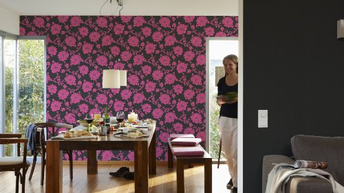 Livingwalls Vliestapete Flock Tapete Unitapete 10,05 m x 0,53 m schwarz Made in Germany 256027 2560-27 - 5