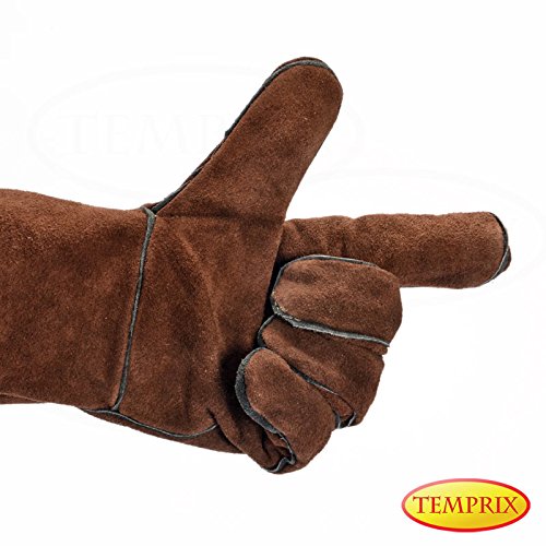 Kaminhandschuh, Grillhandschuh, Ofenhandschuh, Hitzeschutzhandschuh aus echtem Leder Farbe braun Größe L Temprix verschiedene Größen (L) - 3