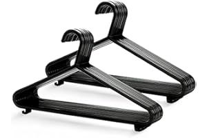 WOODSBRO Adult Plastic Coat Hangers 25pk Set Black Space Saving Design for Closet & Rail Durable Clothes Organizer with Suit Pants Bar & Clips for Your Wardrobe Suitable for All Types of Cloths