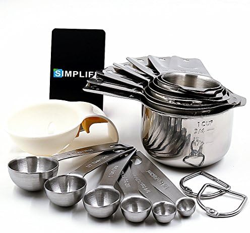 Measuring Cups and Spoons Set of 16, Durable and Stackable Stainless Steel 7 Measuring Cups and 6 Measuring Spoons with 2 Rings. Free Egg Separator.
