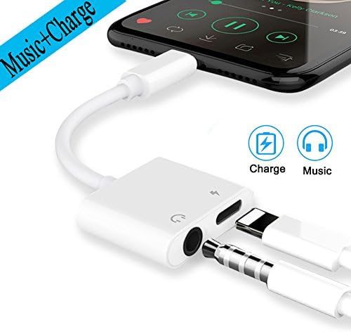 Lightnig to 3.5mm Audio Adapter，Headphone Audio for iPhone X/ iPhone 10/8/8 Plus iPhone 7/7 Plus iPhone 6/6s Plus.2 in1 Lightnig Jack to 3.5mm Headphone Adapter for iPhone 7，3.5 mm.Lightning jack Earhone Accessories Converter and Charge Adaptor,2 in1 Lightning Audio &amp;Headphone Audio Splitter[Audio+Charge+Music ]Support iOS 11 System or Later