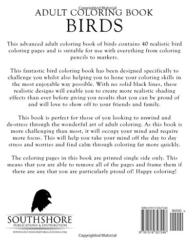 Adult Coloring Book Birds: Advanced Realistic Bird Coloring Book for Adults: Volume 5 (Advanced Realistic Coloring Books)