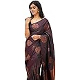 C J Enterprise Women's Banarasi Silk Saree Kanjivaram Pattu Sarees With Blouse Piece (paithani anjana), Wine, One Size