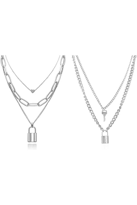 Lock Chain Necklace, Egirl Chains,2 
