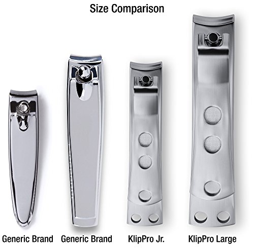 ClipPro (Formerly KlipPro) Fingernail Clipper - Brushed Stainless Steel, Easy Grip Handle, Built-In Nail File, 2.5