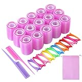 Elcoho Self Grip Hair Rollers Set 45 Rollers, 20 Duck Bill Clips, 2 Combs with Storage Bag, Hairdressing Curlers Tools for Men, Kids, Women（44 mm, 36 mm, 25 mm）