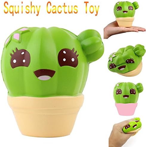 Slow Rising Squishies Jumbo, TUDUZ Newest Funny Creative Kawaii Cactus Cream Scented Squishy Slow Rising Squeeze Strap Kids Christmas Toy (Green)