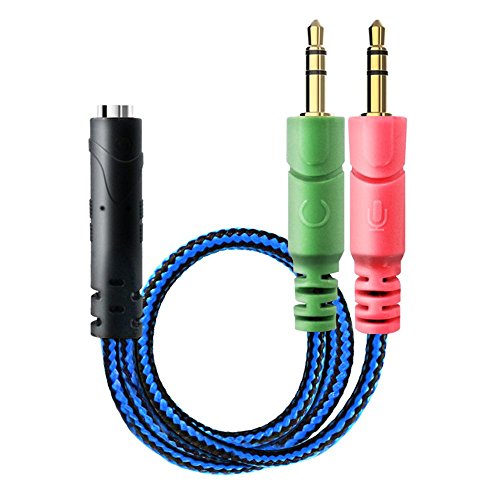 Preisvergleich Produktbild AOSO 3,5mm Audio Klinke Y Kabel Adapter 1 x 3,5mm 4 Position Buchse 2 x 3,5mm 3 Position Stecker für PS4 PC Gaming Headset - Schwarz und Blau