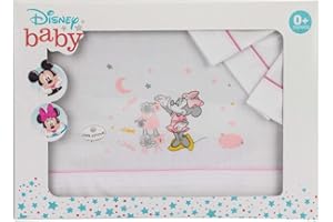 Interbaby Amazon Disney, Juego de sábanas Minnie Mouse para mini cuna, blanco y rosa