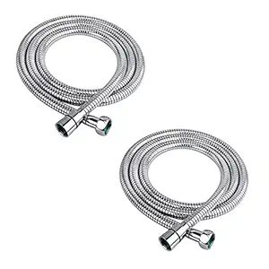 Acetap Stainless Steel Shower Hose Pipe 1 Meter, Chrome Finish, Pack of 2