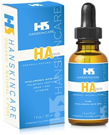 HanSkincare - Pure Hyaluronic Acid 30% Serum, EGF, DMAE, Palmitoyl Peptide, Organic Jojoba Oil, Organic Avocado Oil, Organic Argan Oil, Firming, Filling, Lifting, Clinically Formulated, Made in USA (1 oz)