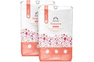 Marque Amazon - Mama Bear Couches bébé Ultra Absorbantes, Taille 1 (2-5 kg), Blanc, 96 Pièces (2 lot de 48) - PACK MENSUEL
