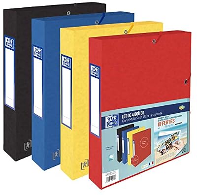 Oxford Lot de 4 boîtes de classement - ELBA - 24x32 cm - Dos 40 mm - Assortiment de couleurs