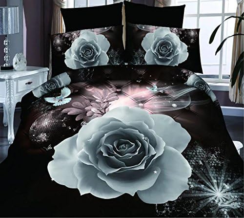 Tinghan 4Pcs Brilliant White Rose 3D Prints Duvet Cover Set For Double Size