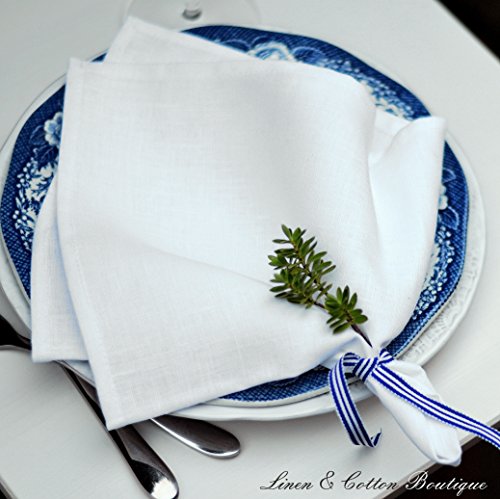 4 x Luxus Stoffserviette ABELIA 47cm x 47cm Weiß, 100% Leinen - 2