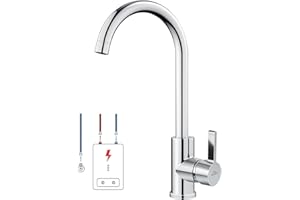 Auralum Niederdruck Armatur Küche für Wasserboiler, Wasserhahn Küche mit 3 Schläuchen für Kaltwasser mit Untertischgerät, 360° Drehbar Küchenarmatur Niederdruck aus Messing Verchromt