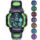 Kinder Digitaluhr,Jungen Mädchen Sport Wasserdichte Multifunktions Armbanduhr für Kinder mit Alarm (Schwarz/Grün)