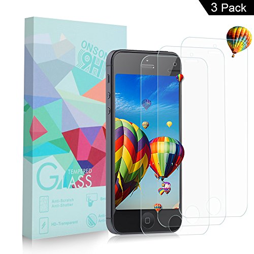 iPhone 5S/SE/5C/5 Screen Protector, ONSONÂ® [3-Pack] Premium Tempered Glass Screen Protector for Apple iPhone 5S/SE/5C/5 (4 inch) 9H Hardness, Anti Fingerprint, No Bubbles