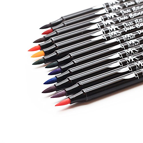 Pinselstift-Set mit zwei Spitzen– 12 Farben – Langlebig, Wasserfarben-Effekt, Aquarell – Ideal für Malbücher, Manga, Comic, Kalligrafie – MozArt Supplies - 7