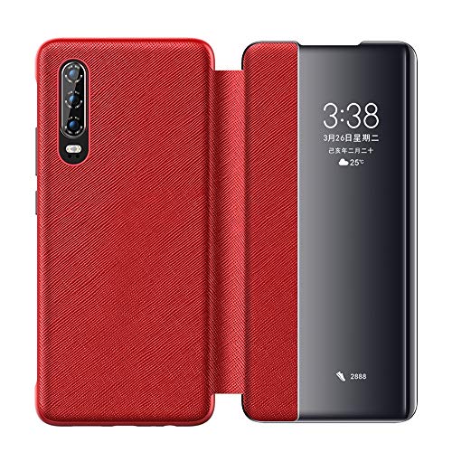 Preisvergleich Produktbild SOOCX Huawei P30 / P30 Pro Schutzhülle Echtes Rindsleder P30pro Clamshell Smart Fensterholster Porsche Limited Edition Schutzhülle Modedesign Kratzfest Stoßfest Telefonabdeckung