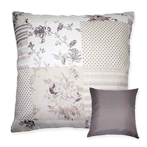 Kissenhülle Patchwork Blumen erdtöne Druck Kissenbezug Dekokissen Zierkissen 60x60