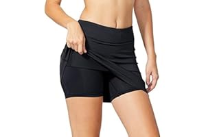 HSAJS Jupes-Shorts Tennis Femme,Taille Haute Tennis Skort avec Poches, Léger Mini Jupe de Course Athlétiques 2 en 1 Jupes de Sport pour Golf Running Workout