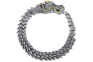 Dirfuny Retro Style Mens Copper Dragon Link Chain Bracelet Vintage Finishing Metal Dragon Bracelet Hip Hop Men's Bracelet