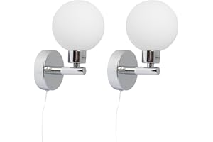 FIRSTCHOICELIGHTING Pair of Modern Chrome IP44 Bathroom Globe Pull Cord Switch Wall Lights Zone 2 3