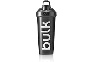 Bulk XL Iconic Botella Agitadora, 1 Litre, Negro Metalizado, Tapón de rosca sin goteo, Bola metálica para mezclar y preparar batidos sin grumos, Apto para lavavajillas, para batidos de proteínas