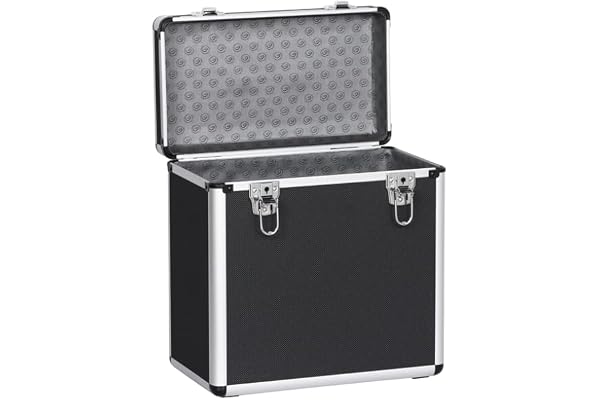 Abician Mallette de Rangement pour Disques Vinyles de 33 Tours pour Collection de DJ Valise Vinyles avec Fermeture à Clé pour 50 Albums 36 x 35 x 20 cm Noir