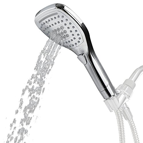 DSIKER® wasserspar Duschkopf, 3 verschiedenen Strahlfunktionen,Push-Control-Flow Control-Taste für einfache Einhandbedienung (Oval-Platz) Wellnessbrause, Brausekopf, Brause, showerhead,Rainshower Regendusche Duschbrause Handbrause,3 Strahlarten,chrom - 5