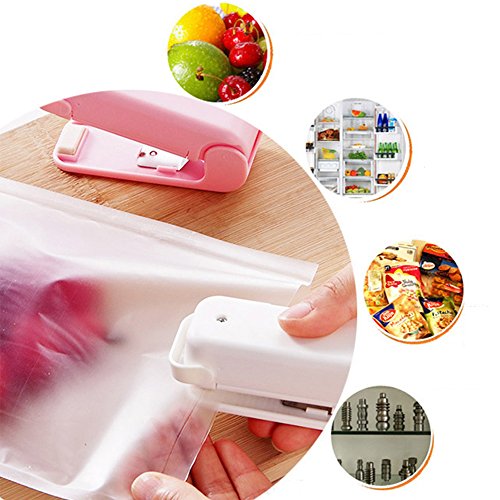 Luniquz Mini Sealer Hand Folienschweißgerät Haushalt portabel tragbar Tüten Verschweißer für Plastik Verpackung von Snack, Süßigkeiten, Lebensmittel – weiß - 4