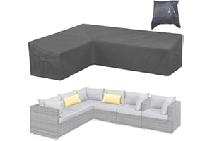 Patio Furniture Sectional Couch Sofa Cover Skyour Gray Weatherproof Heavy Duty 420D Oxford Outdoor L Shaped Sectional Garden Rattan Corner Sofa Furniture Protector Covers (Right Side Long: 78x105in)