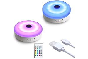 Wobsion Lot de 2 lampes à LED avec télécommande, changement de couleur sous l'armoire, sans fil, rechargeable par USB pour comptoir, placard, vitrine, parfait pour la maison