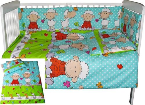Babies-Island A 6 Piece Bedding Set For Baby/Toddler To Fit Cot/Cot Bed 120X60 140X70 160X70 - Funny Green Sheep - Size : 120x150 cm