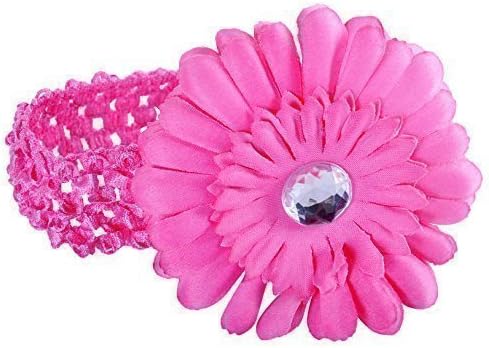 Crocheted Hairband With Large Daisy Flower For Baby Girl Woman - Bubblegum