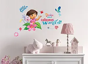 Asian Paints Vinyl Wall Ons Original Dora 'L' Wall Decal - 'Explorers Wanted' DIY Removable Peel and Stick Wall Sticker - 'Covers H 1.1 ft x W 1.7 ft on The Wall' Kids Room Decor (Multicolour), Animal