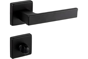 Gedotec Türklinke Aluminium Türbeschlag schwarz Türgriff Zimmertür auf eckiger Rosette für Innentüren | WC Badezimmer | Drücker-Paar schwarz matt | PUSH 1317 | 1x Türgarnitur inkl Schrauben