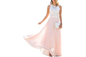 Minetom Femme Robe Maxi Longue avec Dentelle Mousseline de Soie sans Manches Elégant Dos Nu Dress de Soirée Cérémonie Cocktail Mariage