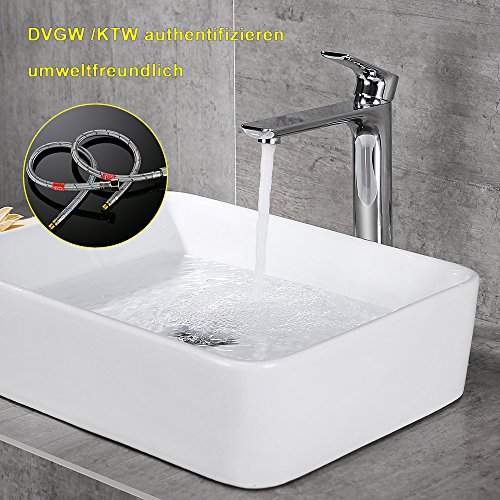 Homelody Hohe Chrom Einhebelmischer Wasserhahn Waschbecken Waschtisch Waschtischarmatur Armatur Mischbatterie Badarmatur Waschbeckenarmatur für Badzimmer - 4