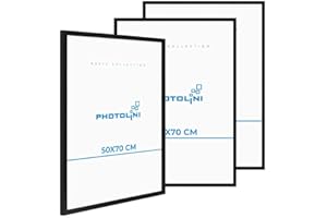 PHOTOLINI Marcos 50x70 cm negro madera MDF, set de 3 marcos para pósteres, cristal acrílico, para colgar, incluye accesorios - para fotos, láminas y pósteres