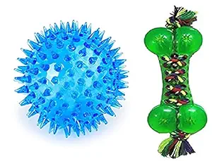 Pet Believe Non-Toxic Teething Dumbble and Training Lighting Ball with Sound Good for Puppies & Cats/Kitten (Dumbbell & Led Ball)