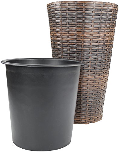 Rattan Bodenvase 28 x 46cm rund mit Einsatz braun - 3