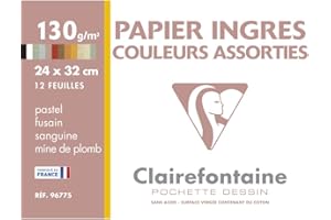 Clairefontaine - Ref 96775C - Ingres Pastel Paper (12 Sheets) - 24x32cm in Size, 120gsm Paper, Envelope Packet - Suitable for Use With Pastels, Charcoal & Pencil
