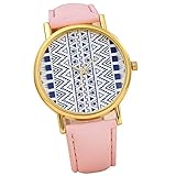 Stilvolle Azteken Muster Zifferblatt Armbanduhr Frauen Kleid Armbanduhr Leder Quarz Armbanduhren Pink