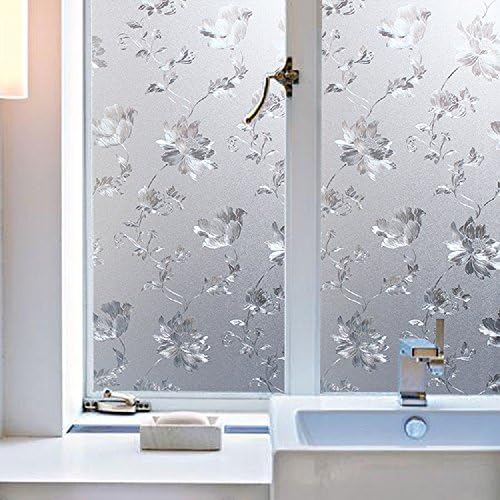 Zanbringe 17.7x78.7 Inches(45x200CM) Non-Adhesive Cottonrose Static Cling Privacy Window Film