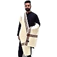 Indian Shawl Men’s Kashmiri Woollen Border Shawl/Lohi (Cream)