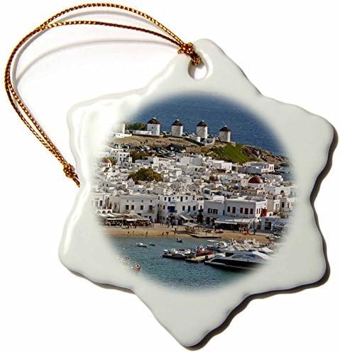 cwb2jcwb2jcwb2j 3-Inch Porcelain Snowflake Decorative Hanging Ornament, Greece, Chora, Inner Harbor Of Mykonos Eu Dny David Noyes