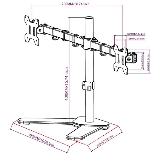 Suptek Monitorhalterung Tischhalterung für 13″-27″ TFT/LCD/LED Flach Bildschirme mit Vesa 75 und 100 Standard bis 12 KG pro Halter Schwenkbar Neigbar Drehbar - 7